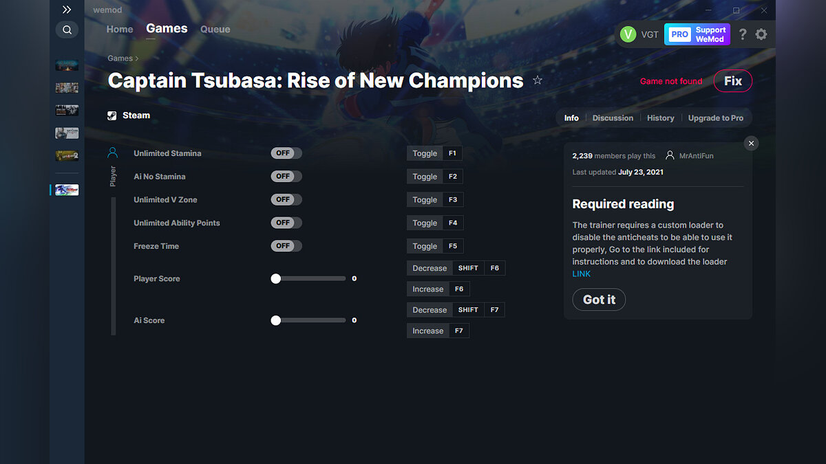 Captain Tsubasa: Rise of New Champions — Трейнер (+7) от 23.07.2021 [WeMod]