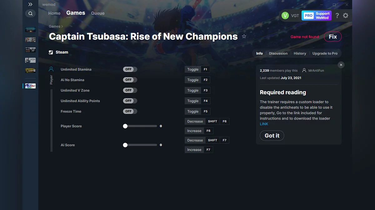 Captain Tsubasa: Rise of New Champions — Трейнер (+7) от 23.07.2021 [WeMod]