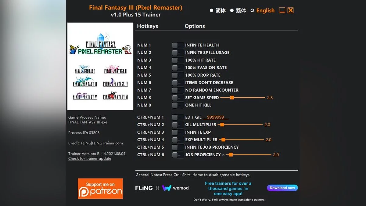 Final Fantasy III Pixel Remaster — Трейнер (+15) [1.0]