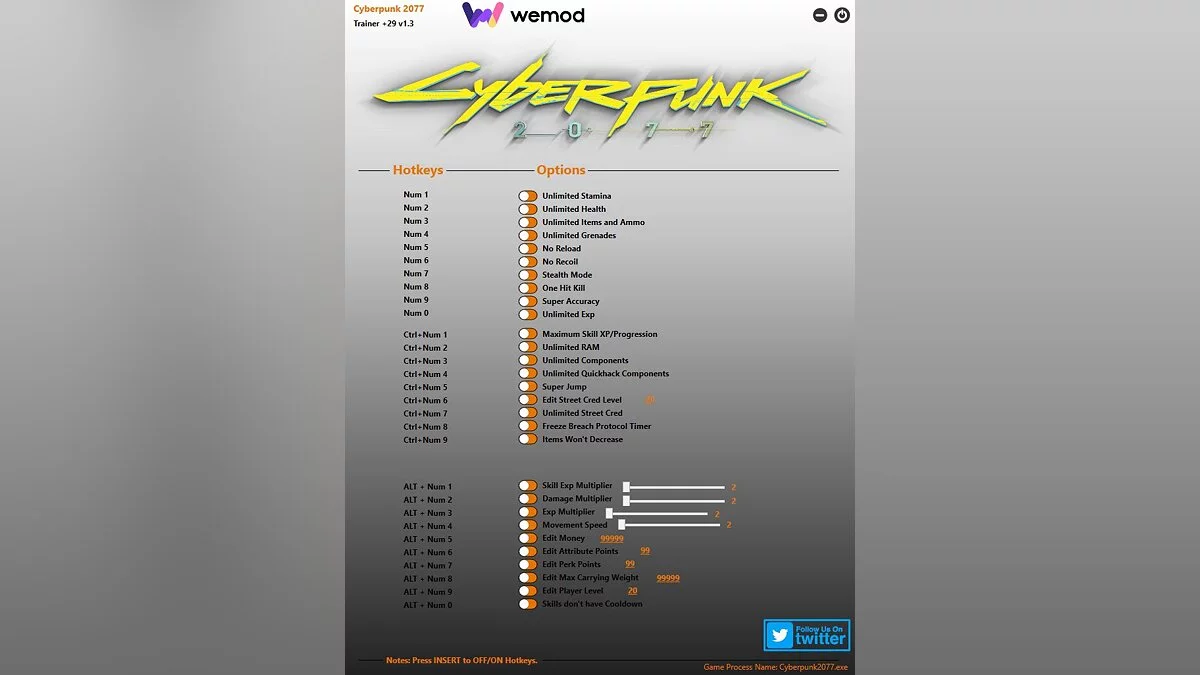 Cyberpunk 2077 — Трейнер (+29) [1.3] [Game Version: v1.03-v1.3+]