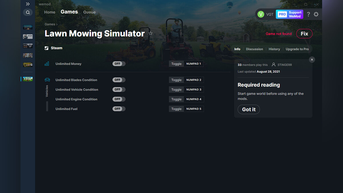 Lawn Mowing Simulator — Трейнер (+5) от 28.08.2021 [WeMod]