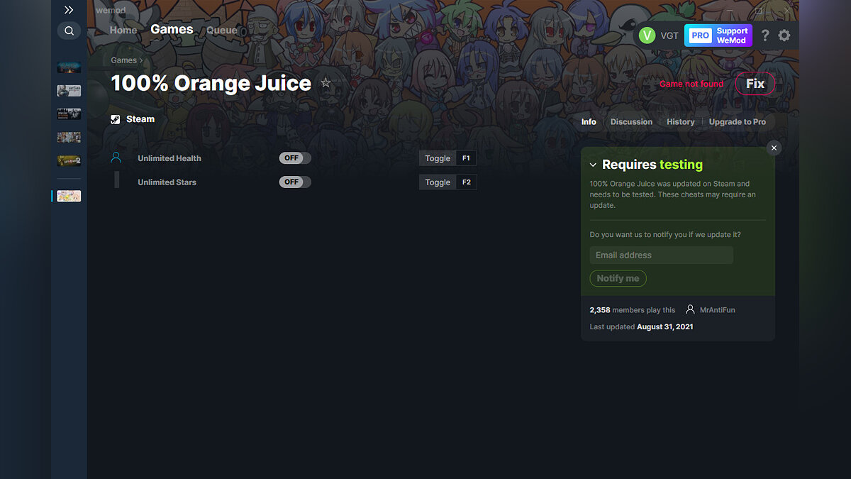 100% Orange Juice — Трейнер (+2) от 31.08.2021 [WeMod]