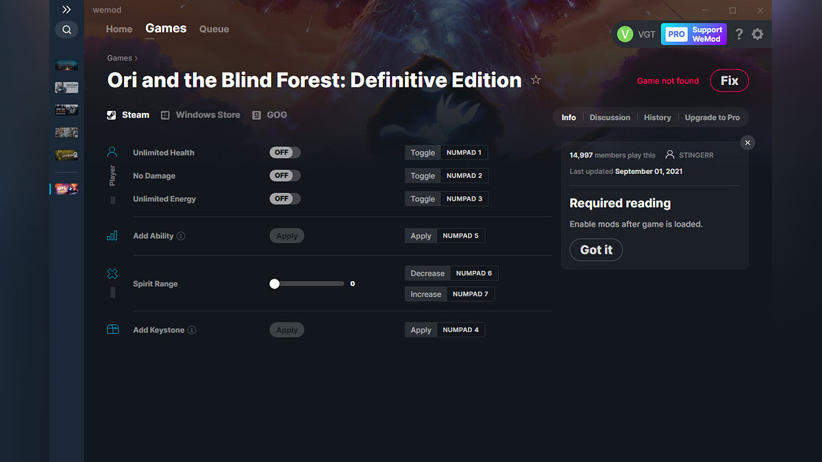 Ori and The Blind Forest: Definitive Edition — Трейнер (+6) от 01.09.2021 [WeMod]