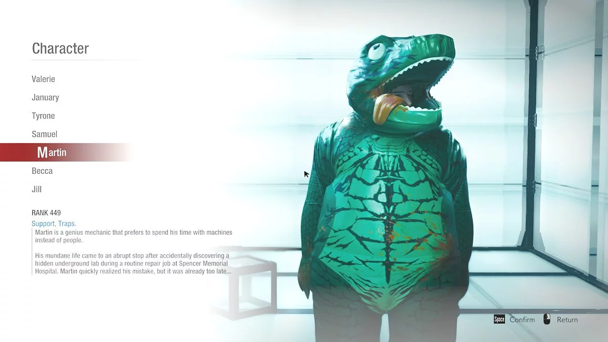 Resident Evil: Resistance — Мартин в костюме динозавра