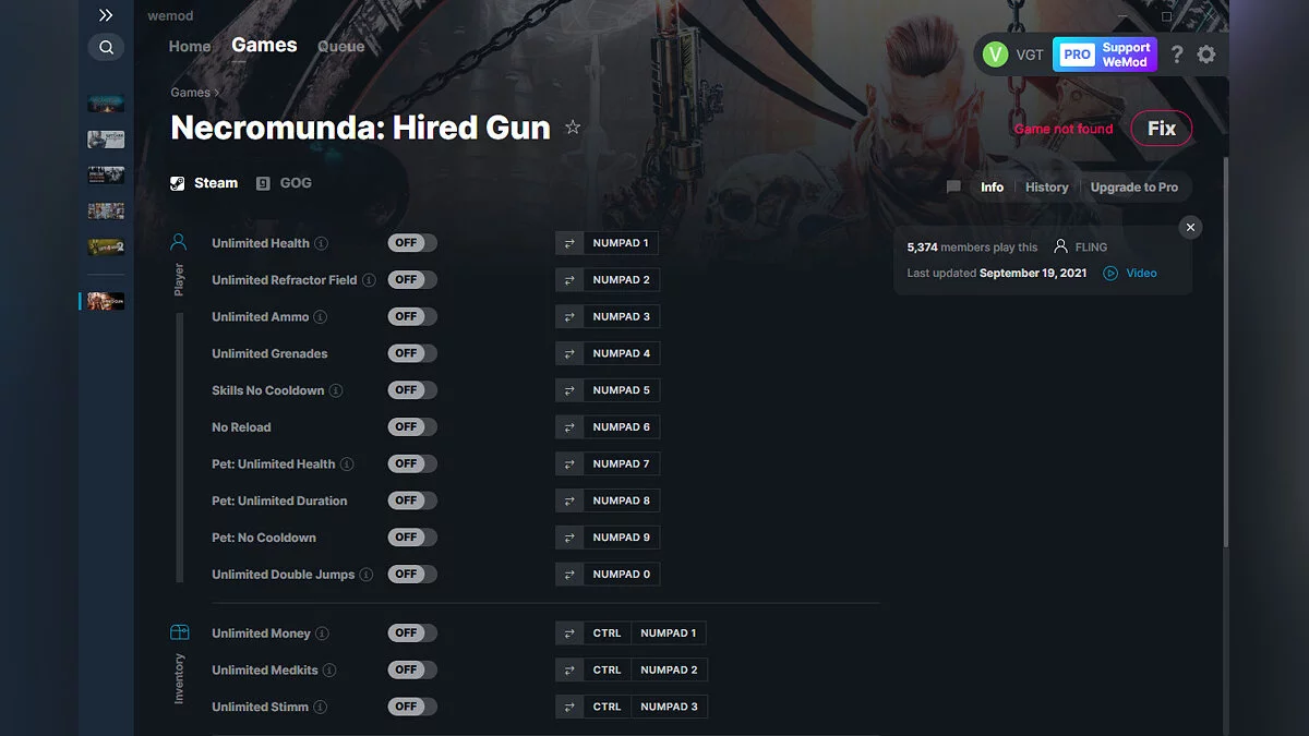 Necromunda: Hired Gun — Трейнер (+19) от 19.09.2021 [WeMod]