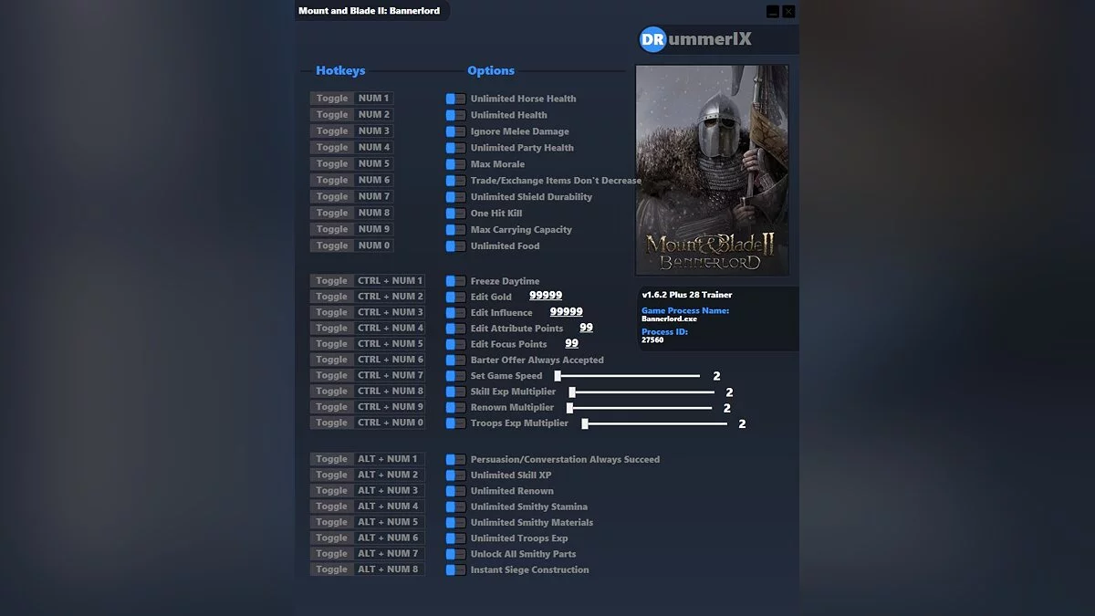 Mount &amp; Blade 2: Bannerlord — Трейнер (+28) [Game Version: v1.6.2+ beta]