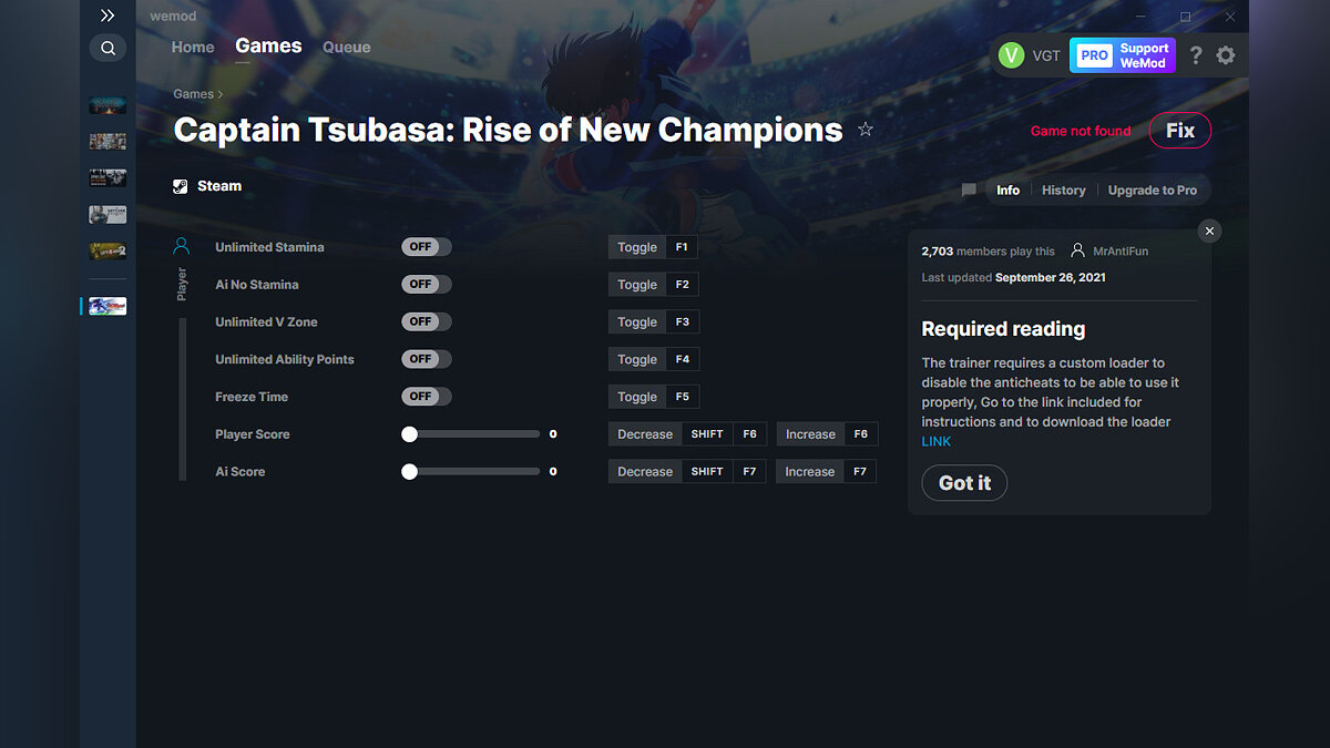 Captain Tsubasa: Rise of New Champions — Трейнер (+7) от 26.09.2021 [WeMod]