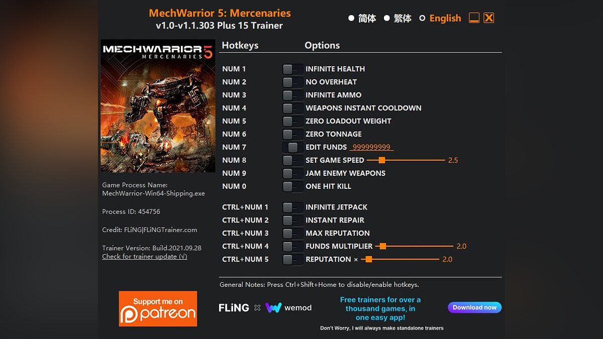 MechWarrior 5: Mercenaries — Трейнер (+15) [1.0 - 1.1.303]