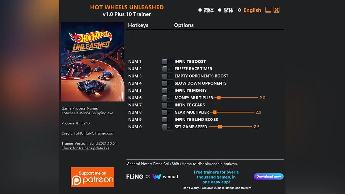 Hot Wheels Unleashed — Трейнер (+10) [1.0]