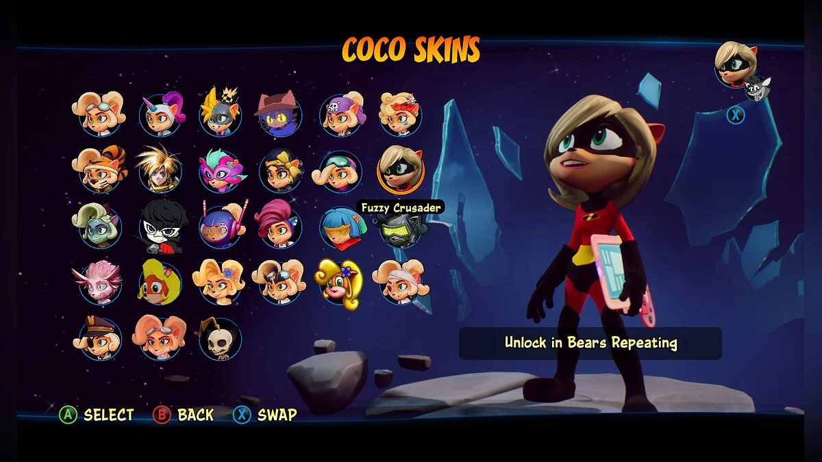 Crash Bandicoot 4: It&#039;s About Time — Коко в костюме Эластики из мультфильма «Суперсемейка»