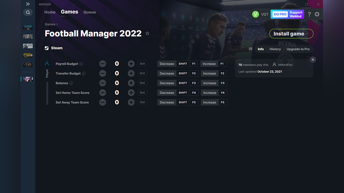 Football Manager 2022 — Трейнер (+5) от 23.10.2021 [WeMod]