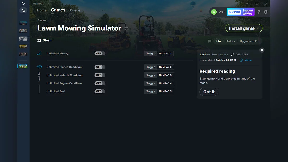 Lawn Mowing Simulator — Трейнер (+5) от 24.10.2021 [WeMod]