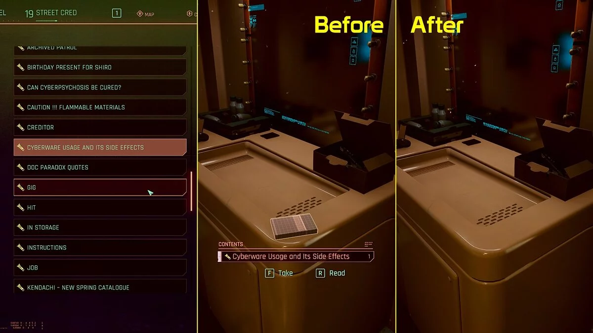 Cyberpunk 2077 — Удаление прочитанных осколков