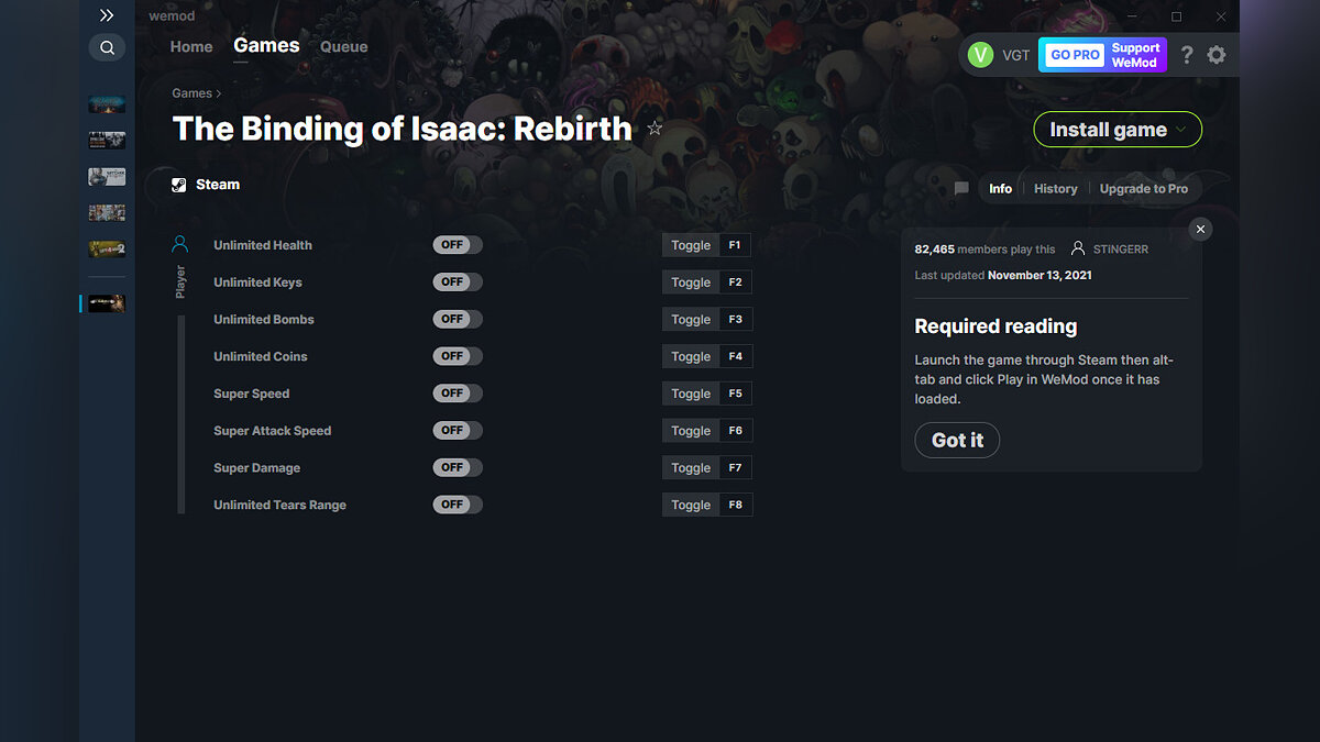 Binding of Isaac: Rebirth — Трейнер (+8) от 13.11.2021 [WeMod]