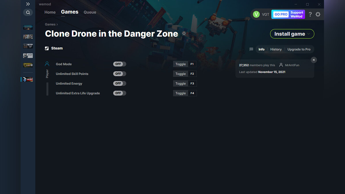 Clone Drone in the Danger Zone — Трейнер (+4) от 15.11.2021 [WeMod]