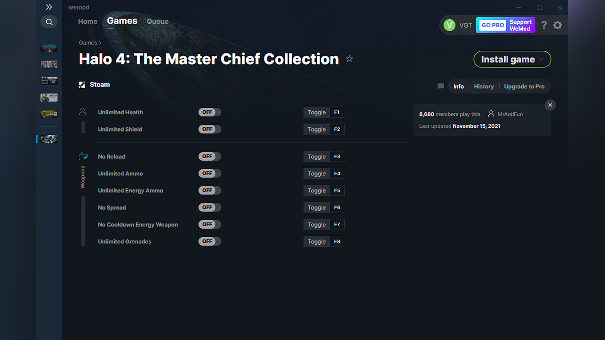 Halo: The Master Chief Collection — Трейнер (+8) от 15.11.2021 [WeMod]