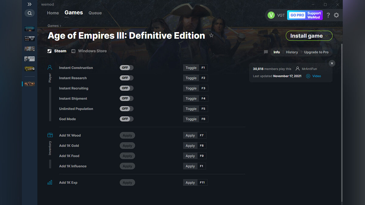 Age Of Empires 3: Definitive Edition — Трейнер (+11) от 17.11.2021 [WeMod]