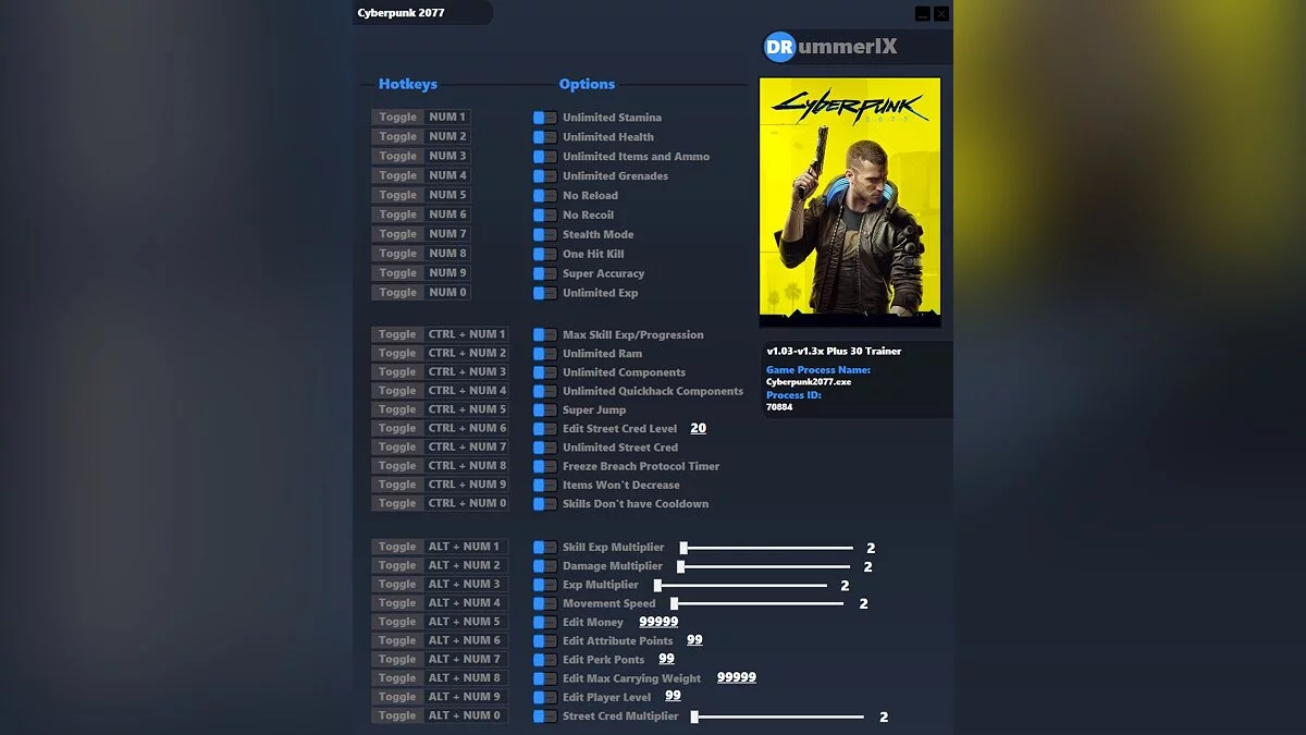 Cyberpunk 2077 — Трейнер (+30) [Game Version: v1.03-v1.3x] 