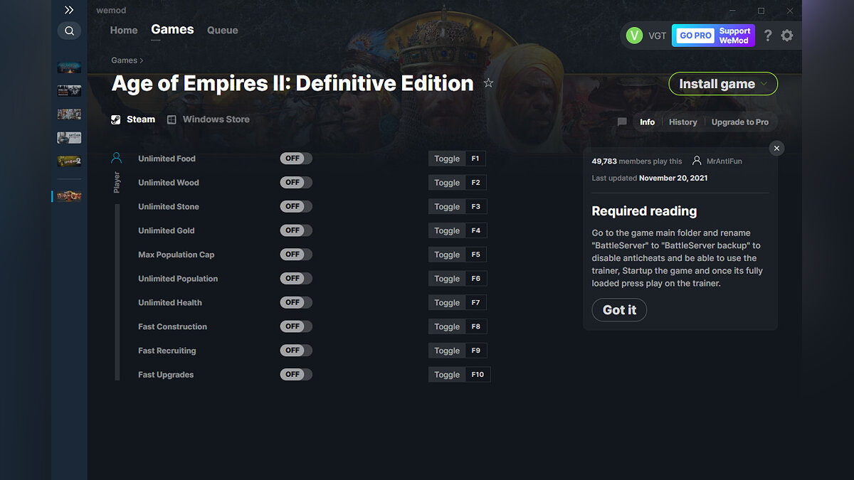 Age Of Empires 2: Definitive Edition — Трейнер (+10) от 20.11.2021 [WeMod]
