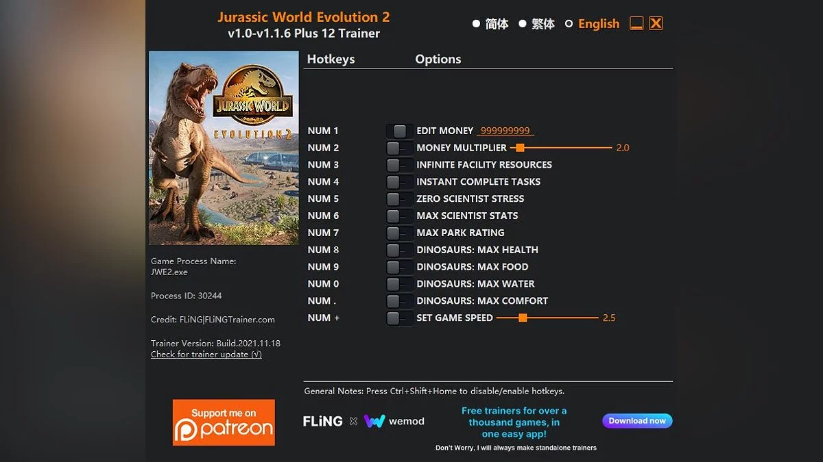 Jurassic World Evolution 2 — Трейнер (+12) [1.0 - 1.1.6]
