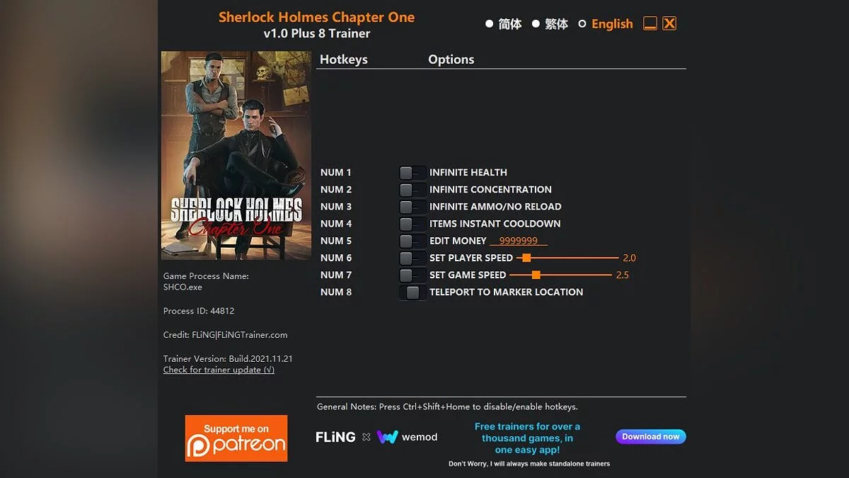 Sherlock Holmes Chapter One — Трейнер (+8) [1.0]