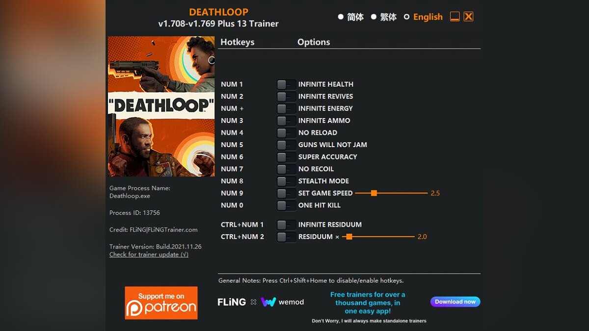 Deathloop — Трейнер (+13) [1.708.0.34 - 1.769]