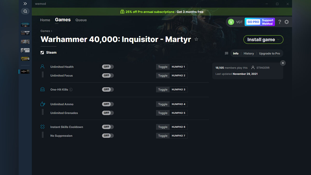 Warhammer 40,000: Inquisitor - Martyr — Трейнер (+7) от 29.11.2021 [WeMod]