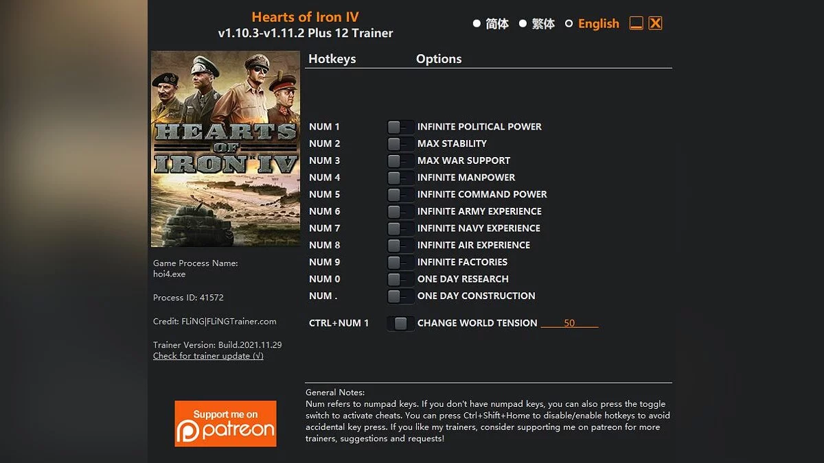 Hearts of Iron 4 — Трейнер (+12) [1.10.3 - 1.11.2]