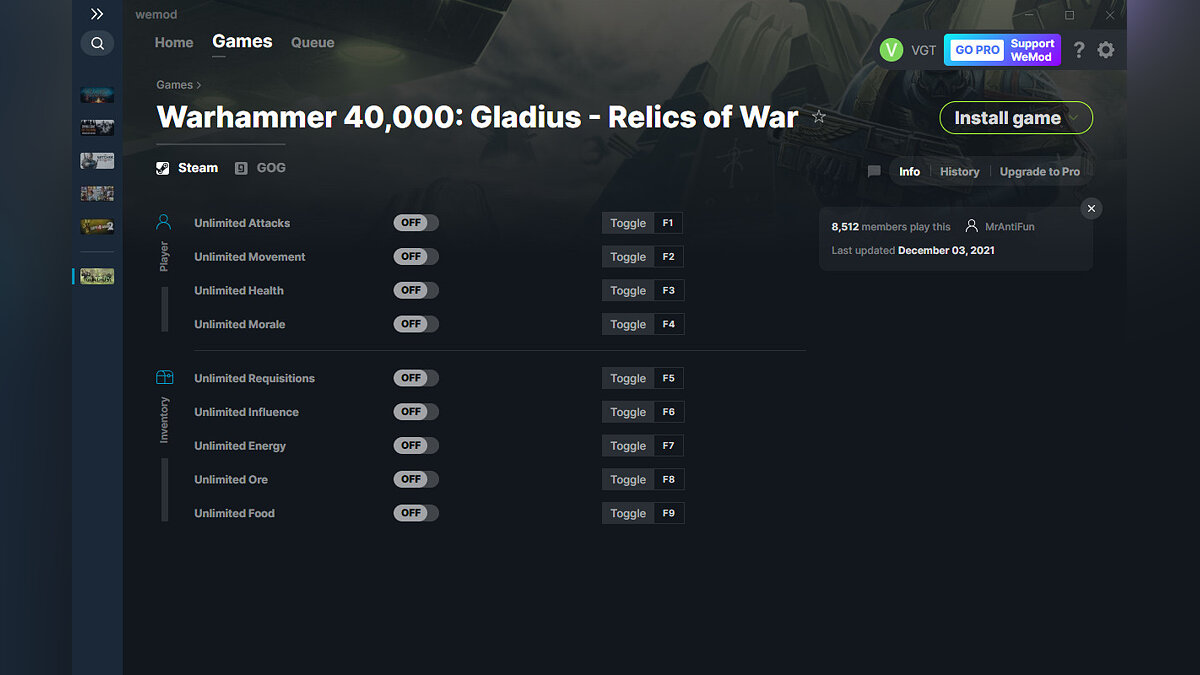 Warhammer 40,000: Gladius - Relics of War — Трейнер (+9) от 03.12.2021 [WeMod]