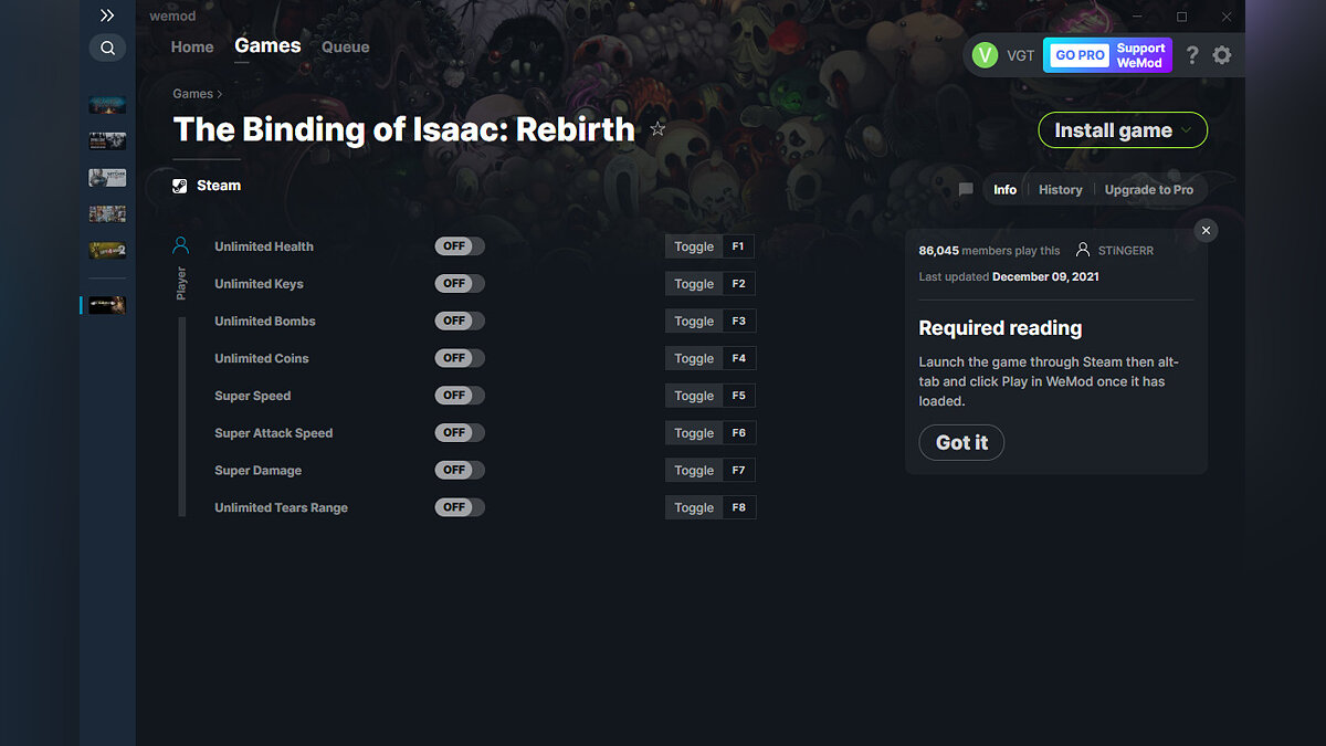 Binding of Isaac: Rebirth — Трейнер (+8) от 09.12.2021 [WeMod]