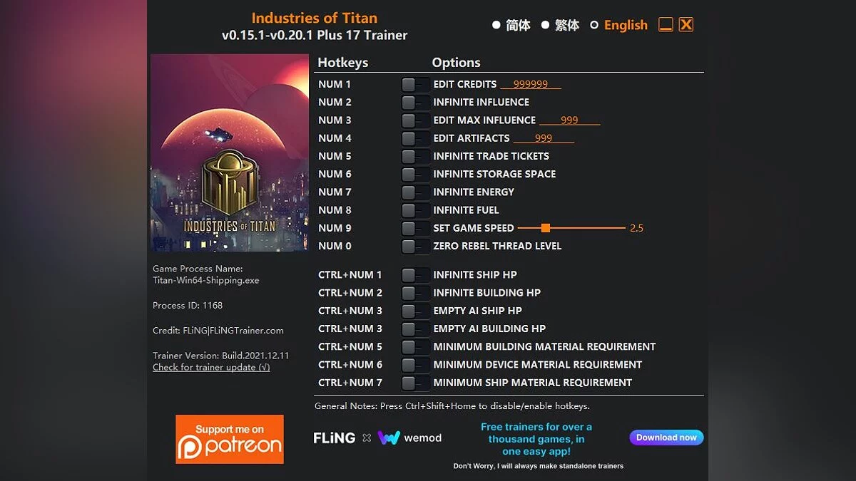 Industries of Titan — Трейнер (+17) [0.15.1 - 0.20.1]