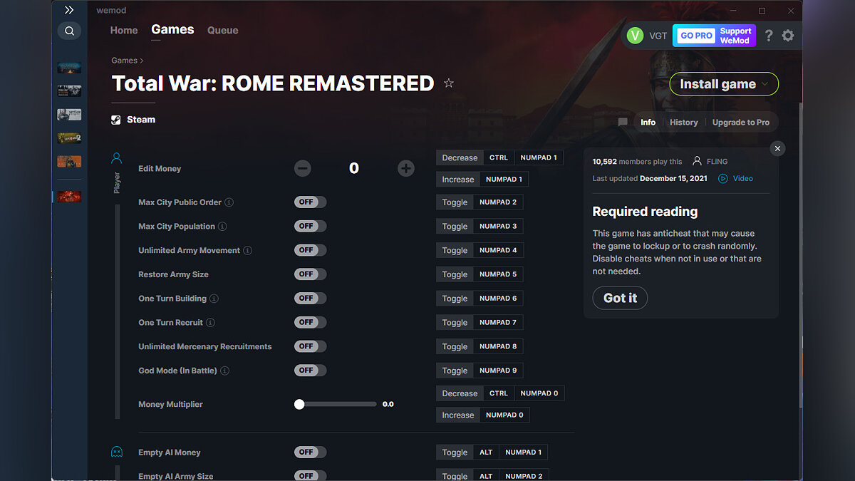 Total War: Rome Remastered — Трейнер (+13) от 15.12.2021 [WeMod]