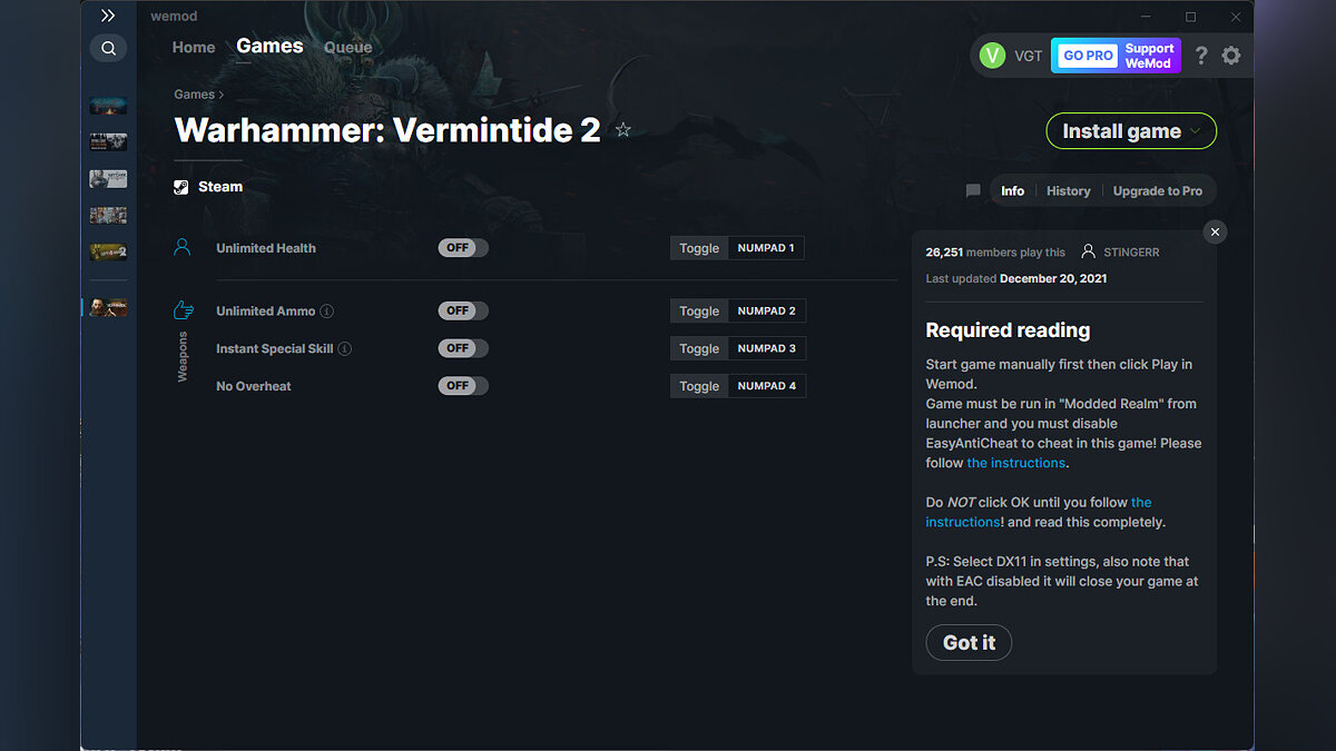 Warhammer: Vermintide 2 — Трейнер (+4) от 20.12.2021 [WeMod]