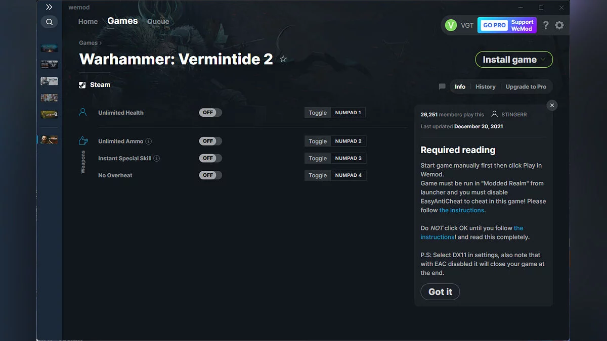 Warhammer: Vermintide 2 — Трейнер (+4) от 20.12.2021 [WeMod]