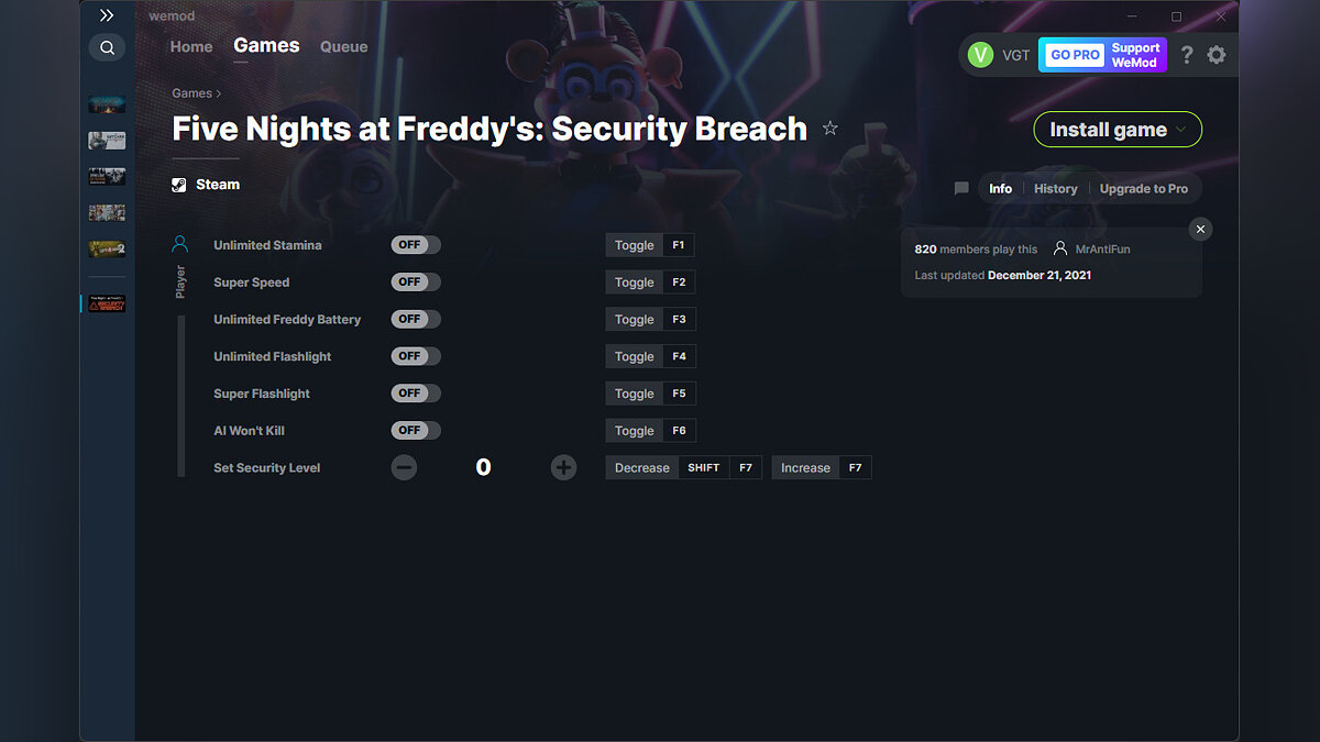 Five Nights at Freddy&#039;s: Security Breach — Трейнер (+7) от 21.12.2021 [WeMod]