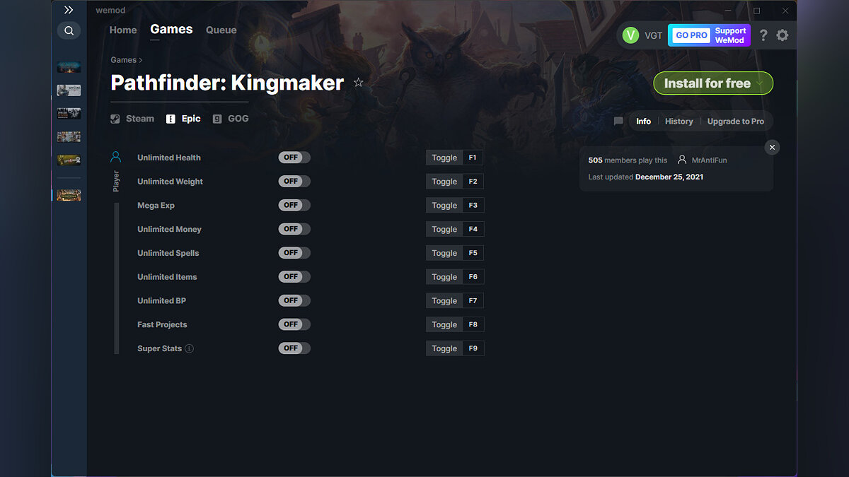 Pathfinder: Kingmaker — Трейнер (+9) от 25.12.2021 [WeMod]