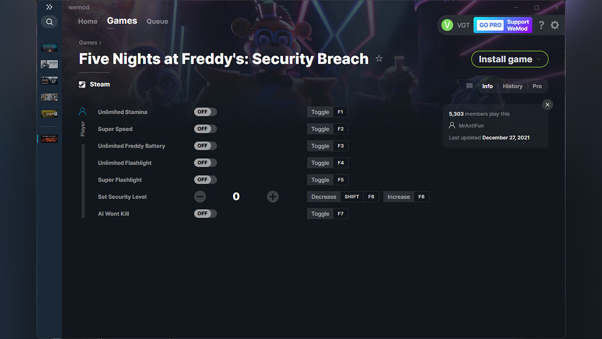 Five Nights at Freddy&#039;s: Security Breach — Трейнер (+7) от 27.12.2021 [WeMod]
