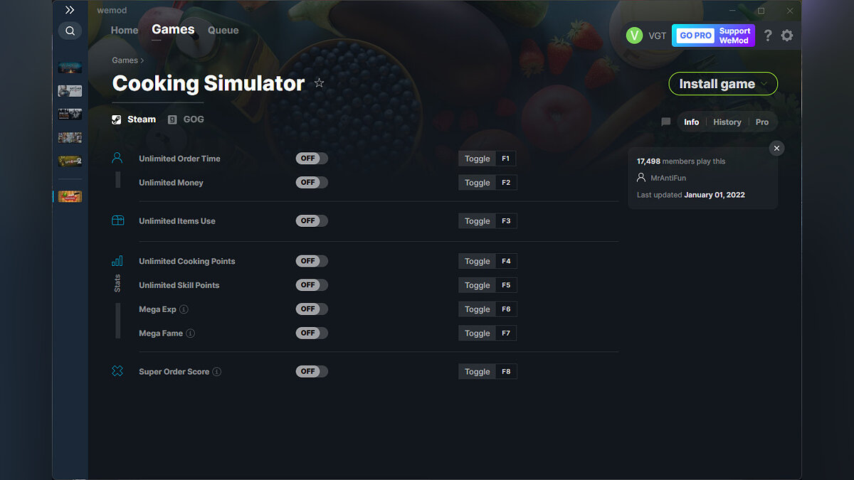 Cooking Simulator — Трейнер (+8) от 01.01.2022 [WeMod]