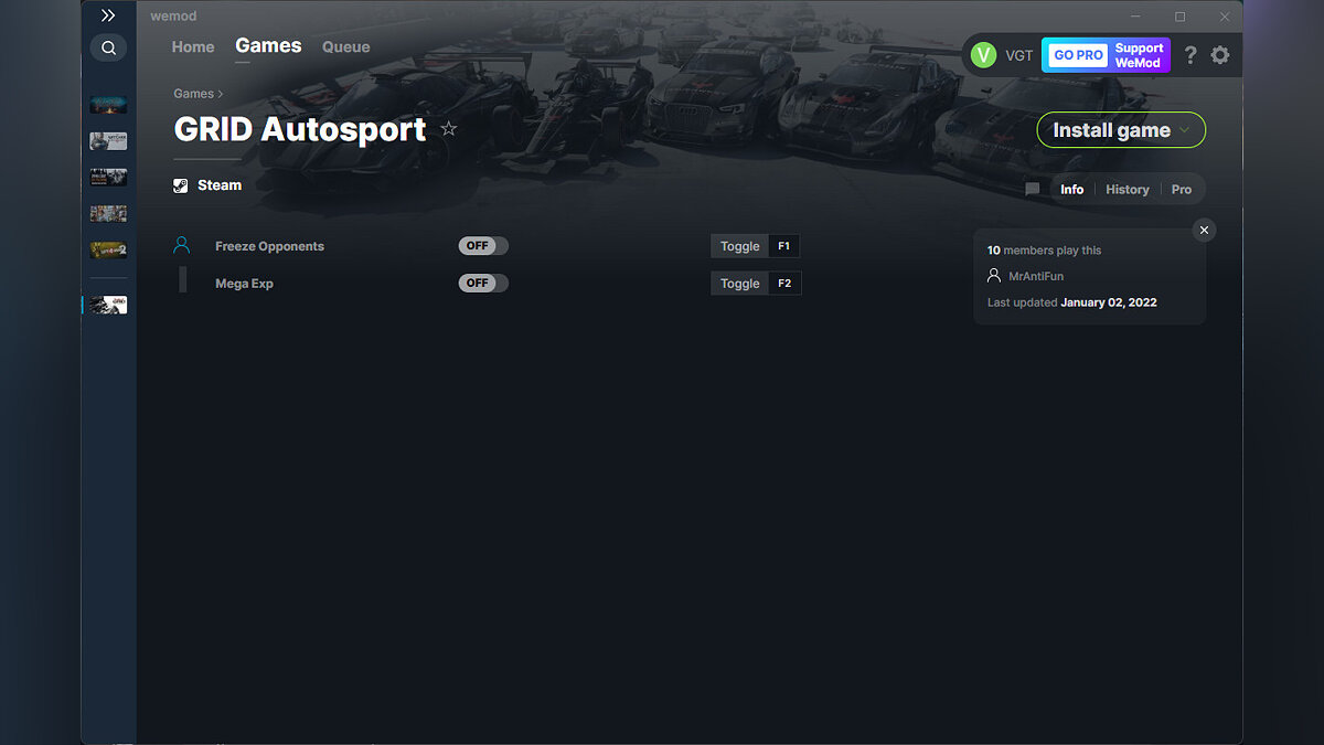 GRID: Autosport — Трейнер (+2) от 02.01.2022 [WeMod]