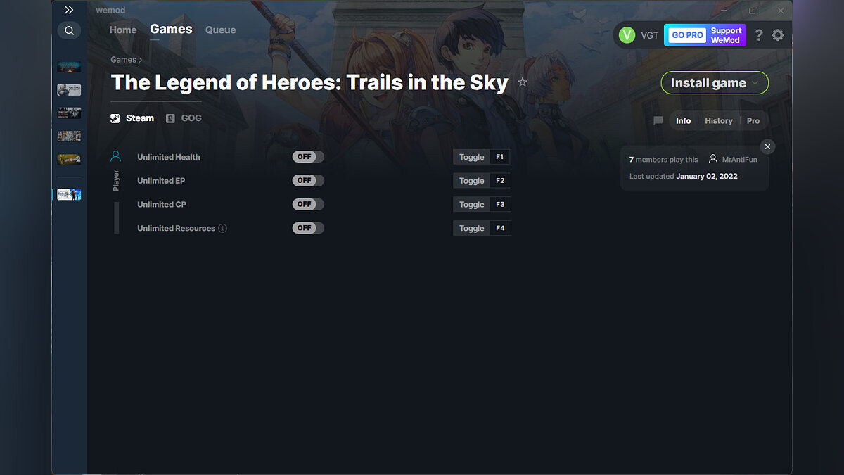 Legend of Heroes: Trails in the Sky — Трейнер (+4) от 02.01.2022 [WeMod]