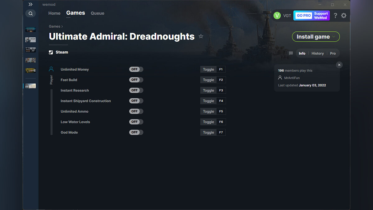 Ultimate Admiral: Dreadnoughts — Трейнер (+7) от 03.01.2022 [WeMod]