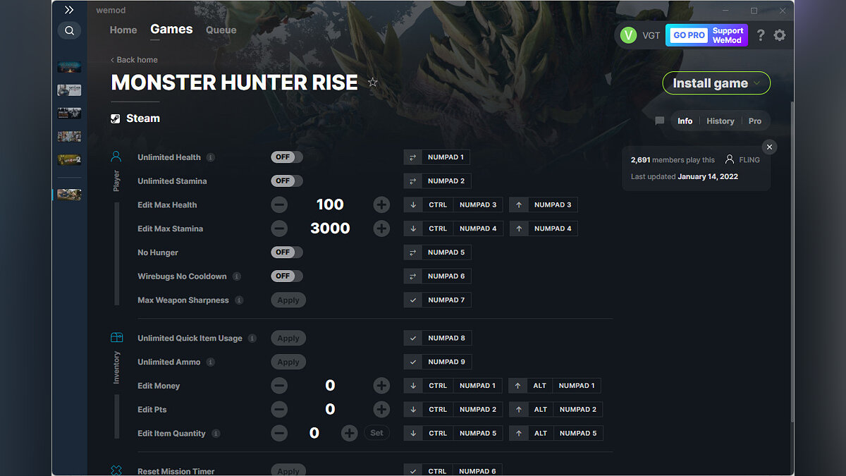 Monster Hunter Rise — Трейнер (+14) от 14.01.2022 [WeMod]