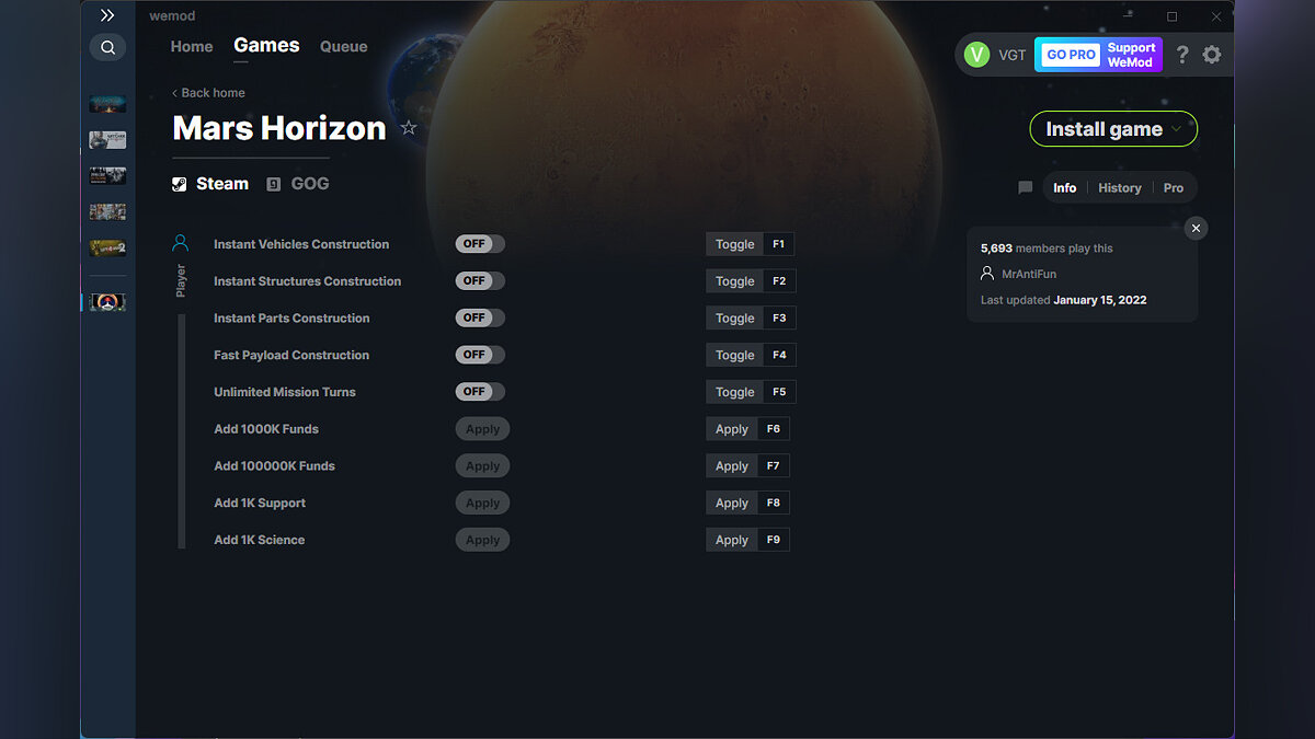 Mars Horizon — Трейнер (+9) от 15.01.2022 [WeMod]