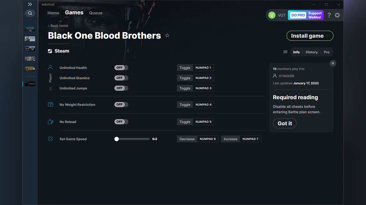 Black One Blood Brothers — Трейнер (+6) от 17.01.2022 [WeMod]