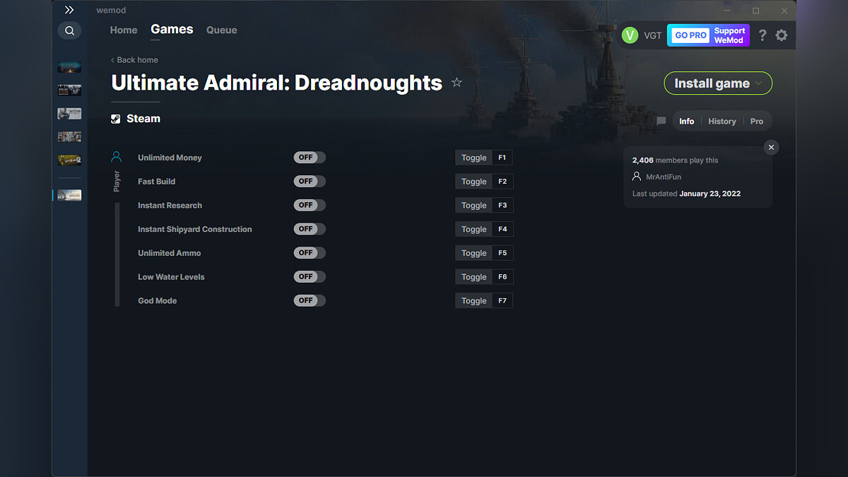 Ultimate Admiral: Dreadnoughts — Трейнер (+7) от 23.01.2022 [WeMod]