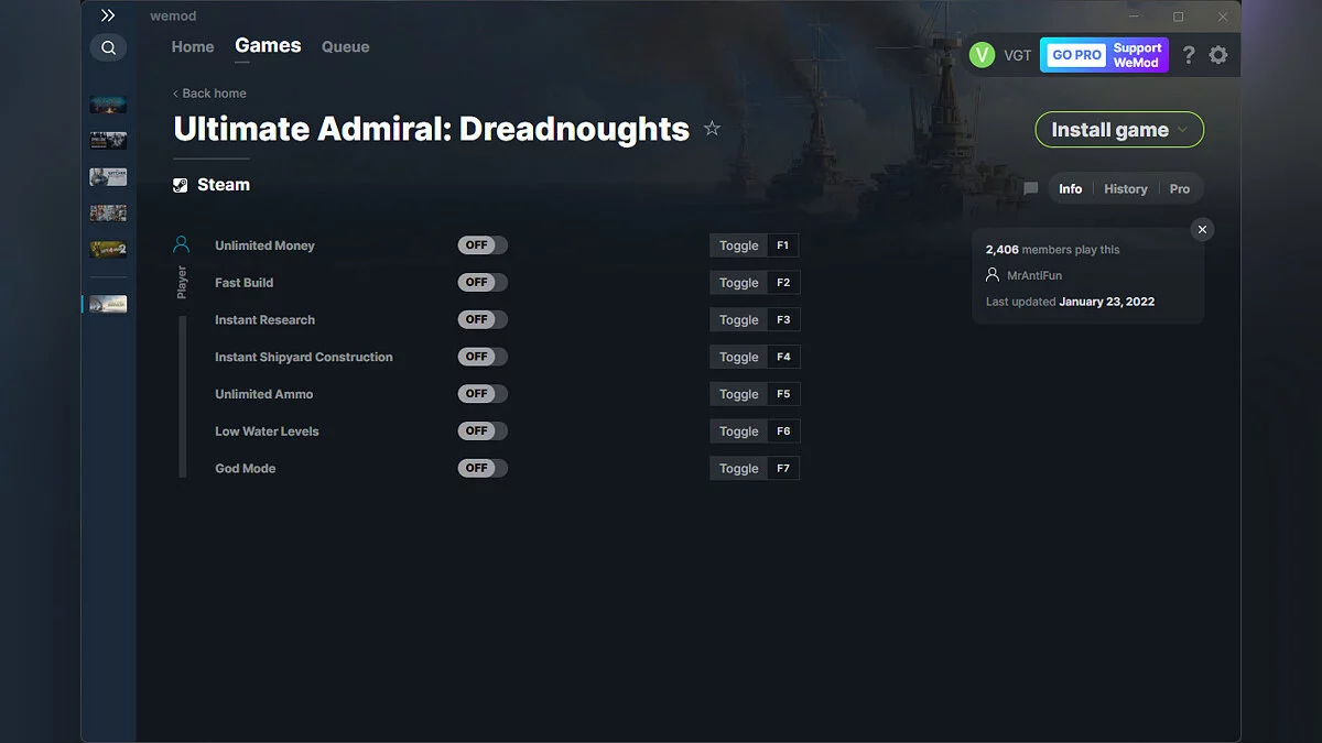 Ultimate Admiral: Dreadnoughts — Трейнер (+7) от 23.01.2022 [WeMod]