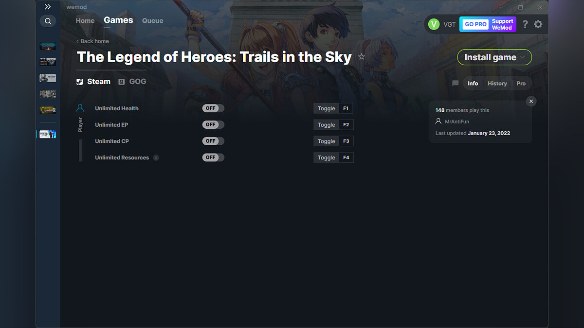 Legend of Heroes: Trails in the Sky — Трейнер (+4) от 23.01.2022 [WeMod]