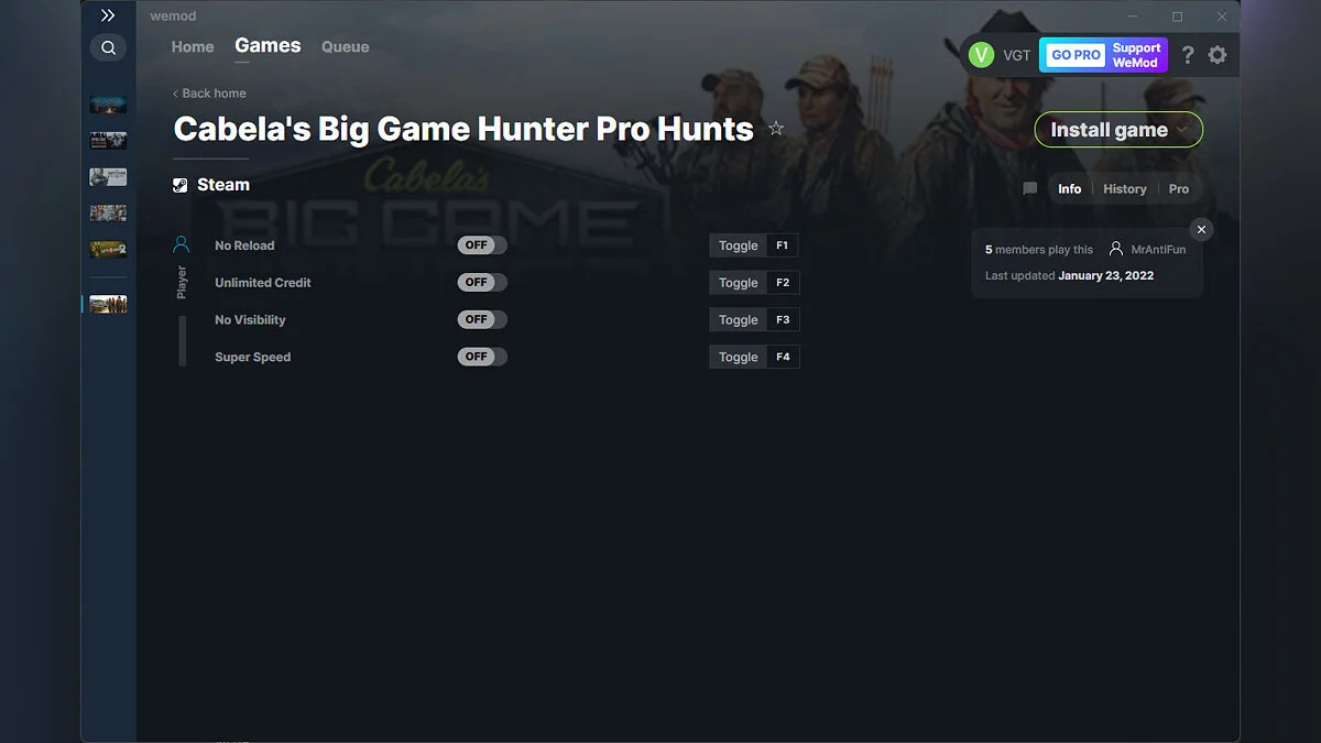 Cabela&#039;s Big Game Hunter: Pro Hunts — Трейнер (+4) от 23.01.2022 [WeMod]