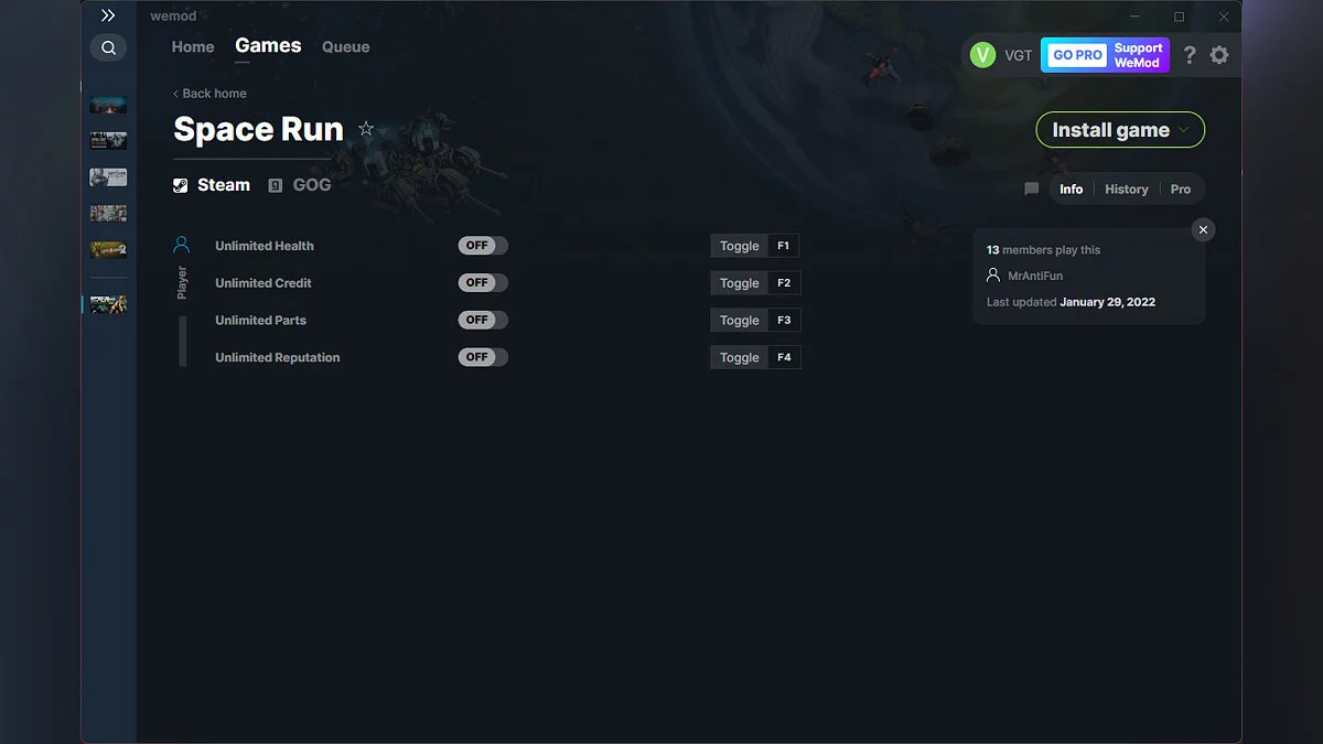 Space Run — Трейнер (+4) от 29.01.2022 [WeMod]