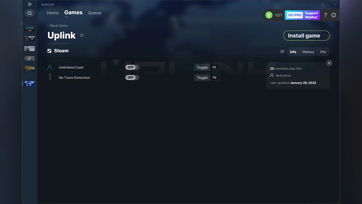 Uplink — Трейнер (+2) от 29.01.2022 [WeMod]